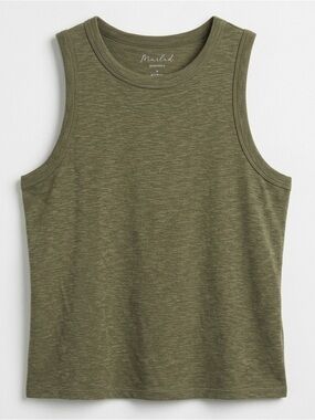 Marled Essential Olive Tank Top - Women's Sleeveless Crewneck - Large